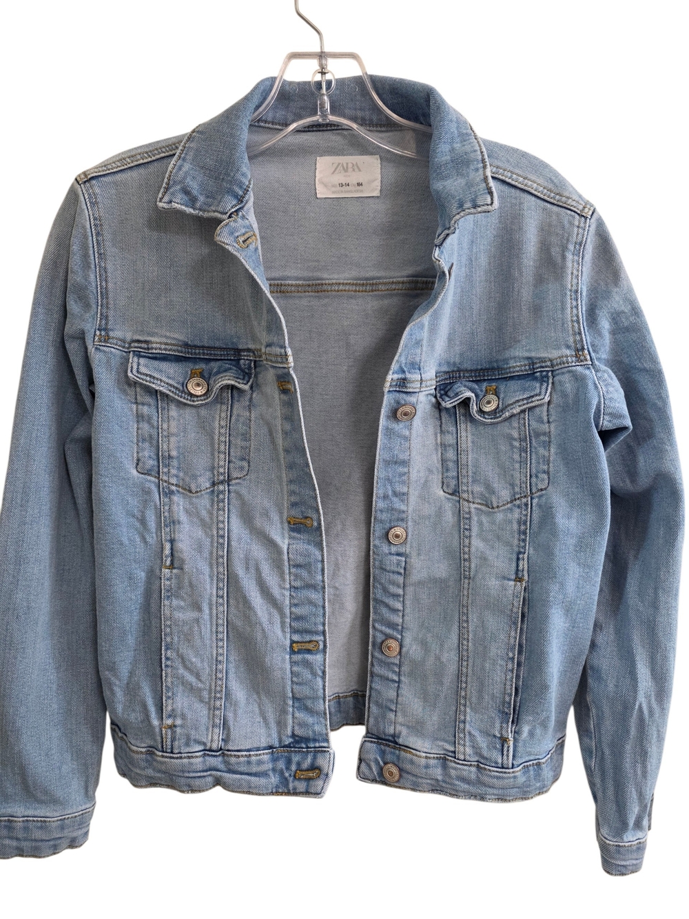 Zara children S stonewashed distressed denim jacket.